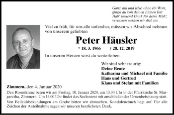 Traueranzeige von Peter Häusler von Fränkische Nachrichten