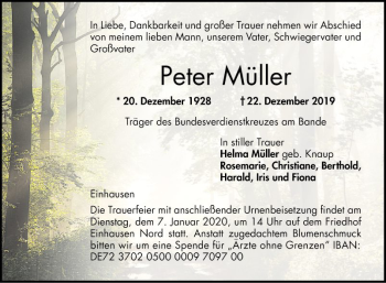 Traueranzeige von Peter Müller von Bergsträßer Anzeiger