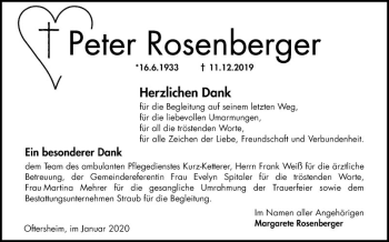 Traueranzeige von Peter Rosenberger von Schwetzinger Zeitung