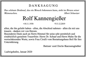 Traueranzeige von Rolf Kannengießer von Mannheimer Morgen