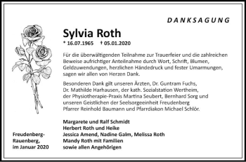 Traueranzeige von Sylvia Roth von Fränkische Nachrichten