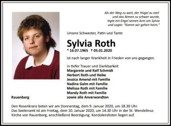 Traueranzeige von Sylvia Roth von Fränkische Nachrichten