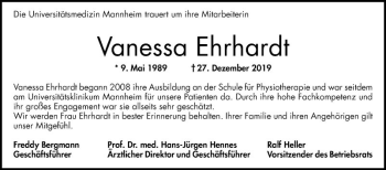 Traueranzeige von Vanessa Ehrhardt von Mannheimer Morgen