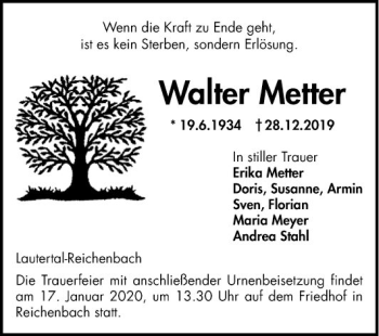 Traueranzeige von Walter Metter von Bergsträßer Anzeiger