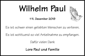 Traueranzeige von Wilhelm Paul von Mannheimer Morgen