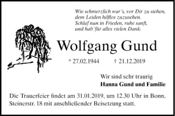 Traueranzeige von Wolfgang Gund von Mannheimer Morgen