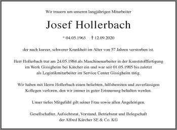 Traueranzeige von Josef Hollerbach 