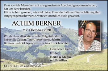 Traueranzeige von Achim Berner von Fränkische Nachrichten