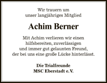 Traueranzeige von Achim Berner von Fränkische Nachrichten