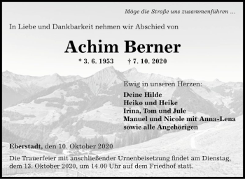 Traueranzeige von Achim Berner von Fränkische Nachrichten