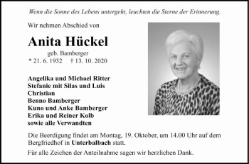 Traueranzeige von Anita Hückel von Fränkische Nachrichten