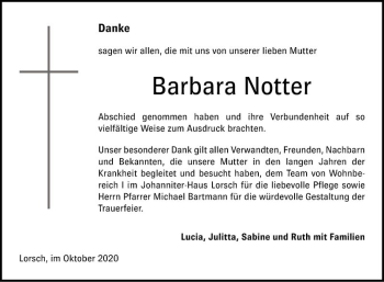 Traueranzeige von Barbara Notter von Bergsträßer Anzeiger