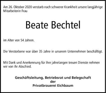 Traueranzeige von Beate Bechtel von Mannheimer Morgen