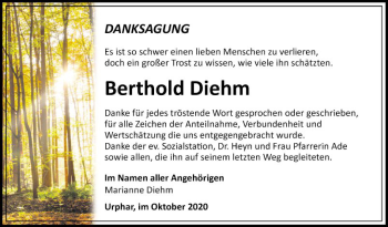 Traueranzeige von Berthold Diehm von Fränkische Nachrichten