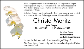 Traueranzeige von Christa Moritz von Bergsträßer Anzeiger