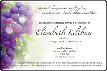 Traueranzeige von Elisabeth Kilthau von Mannheimer Morgen