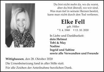 Traueranzeige von Elke Fell von Fränkische Nachrichten