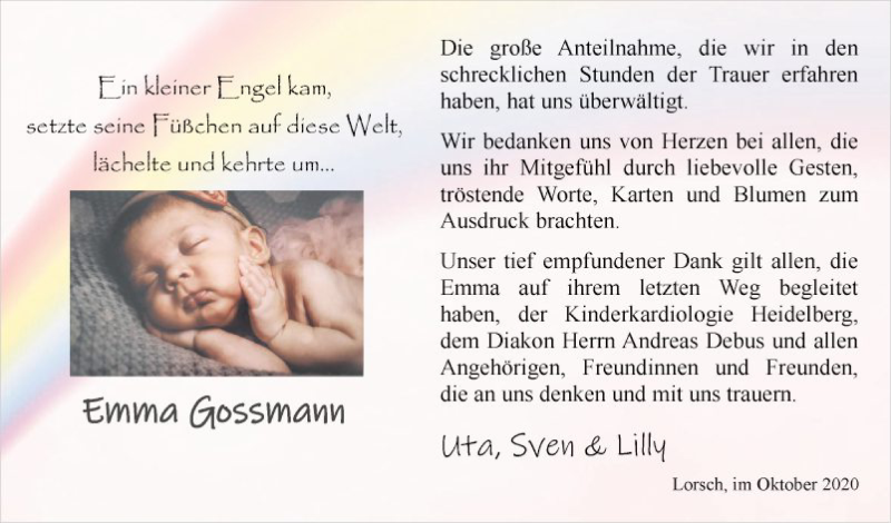  Traueranzeige für Emma Gossmann vom 24.10.2020 aus Bergsträßer Anzeiger