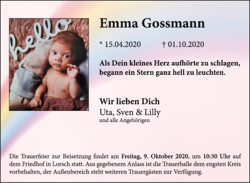  Traueranzeige für Emma Gossmann vom 07.10.2020 aus Bergsträßer Anzeiger