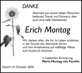 Traueranzeige von Erich Montag von Schwetzinger Zeitung