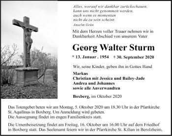 Traueranzeige von Georg Walter Sturm von Fränkische Nachrichten