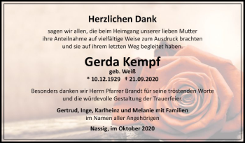 Traueranzeige von Gerda Kempf von Fränkische Nachrichten