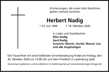 Traueranzeige von Herbert Nadig von Mannheimer Morgen