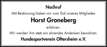 Traueranzeige von Horst Groneberg von Schwetzinger Zeitung