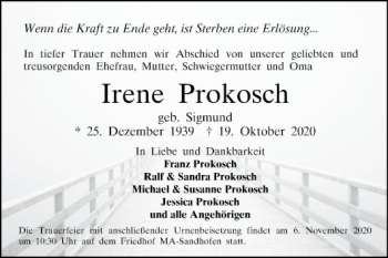 Traueranzeige von Irene Prokosch von Mannheimer Morgen