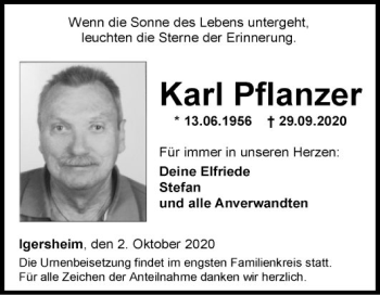 Traueranzeige von Karl Pflanzer von Fränkische Nachrichten