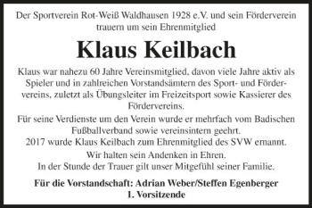 Traueranzeige von Klaus Keilbach von Fränkische Nachrichten