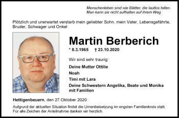 Traueranzeige von Martin Berberich von Fränkische Nachrichten