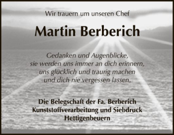 Traueranzeige von Martin Berberich von Fränkische Nachrichten