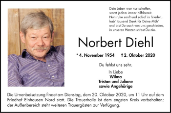 Traueranzeige von Norbert Diehl von Bergsträßer Anzeiger