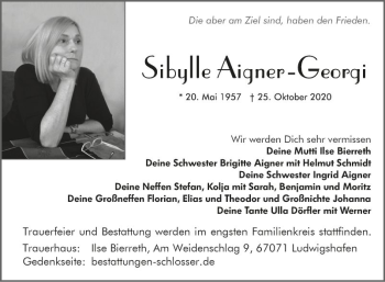 Traueranzeige von Sibylle Aigner-Georgi von Südhessen Morgen