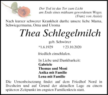 Traueranzeige von Theo Schlegelmilch von Mannheimer Morgen