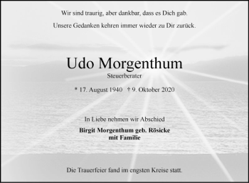 Traueranzeige von Udo Morgenthum von Mannheimer Morgen