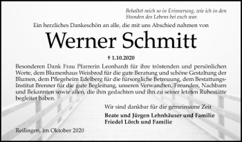 Traueranzeige von Werner Schmitt von Schwetzinger Zeitung
