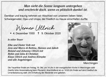 Traueranzeige von Werner Ullrich von Fränkische Nachrichten