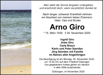 Traueranzeige von Arno Giro von Fränkische Nachrichten