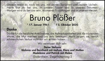 Traueranzeige von Bruno Plößer von Bergsträßer Anzeiger