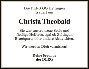 Traueranzeige von Christa Theobald von Fränkische Nachrichten