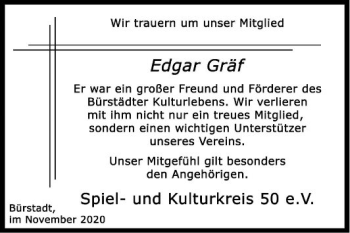 Traueranzeige von Edgar Gräf von Mannheimer Morgen