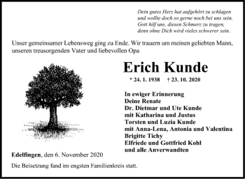 Traueranzeige von Erich Kunde von Fränkische Nachrichten