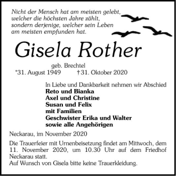 Traueranzeige von Gisela Rother von Mannheimer Morgen