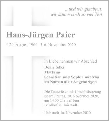 Traueranzeige von Hans-Jürgen Paier von Fränkische Nachrichten