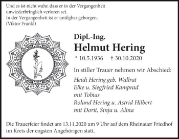 Traueranzeige von Helmut Hering von Mannheimer Morgen