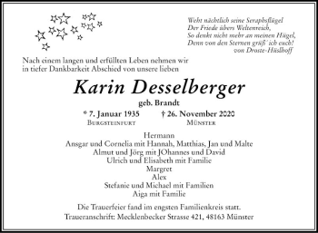 Traueranzeige von Karin Desselberger von Mannheimer Morgen