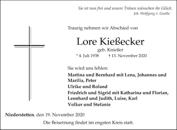 Traueranzeige von Lore Kießecker von Fränkische Nachrichten