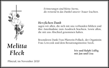 Traueranzeige von Melitta Fleck von Mannheimer Morgen